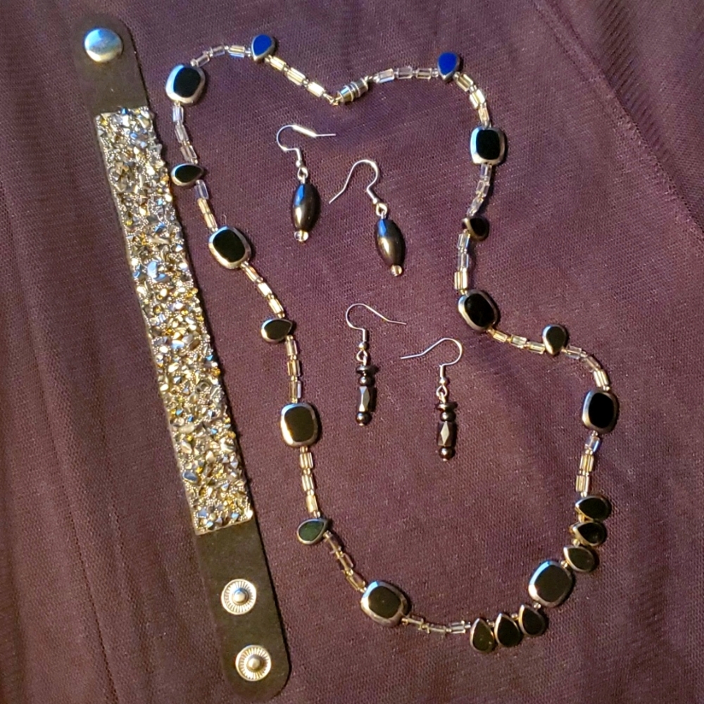 Hematite Black Mirror Bead Jewelry Set